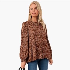 Tuckernuck Pomander Place Leopard Print Carlotta Peplum Blouse Size Large